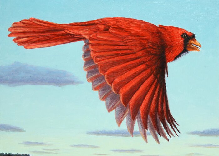 Cardinal Greeting Card featuring the painting In Flight by James W Johnson