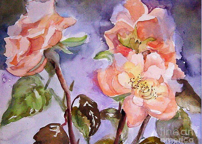 Roses Greeting Card featuring the painting In full bloom by Mafalda Cento