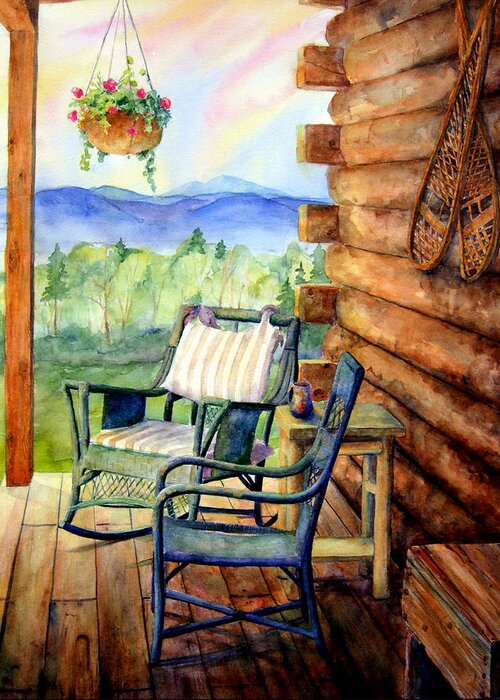 Rocking Chair Greeting Card featuring the painting In Good Company by Mary Giacomini