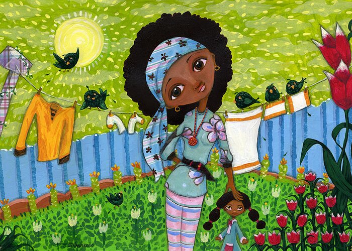 African American Greeting Card featuring the painting In The Backyard Garden by Jacquelin L Westerman