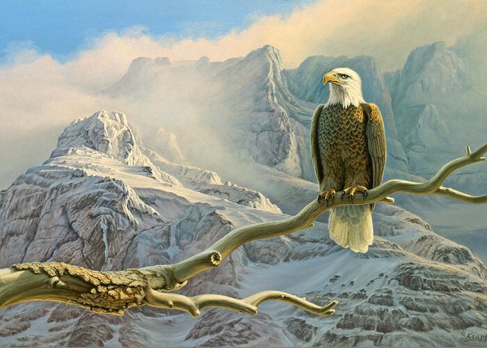 Wildlife Greeting Card featuring the painting In the High Country-Eagle by Paul Krapf