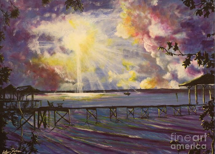 Lake Waccamaw Greeting Card featuring the painting In The Still Of A Dream by Stefan Duncan