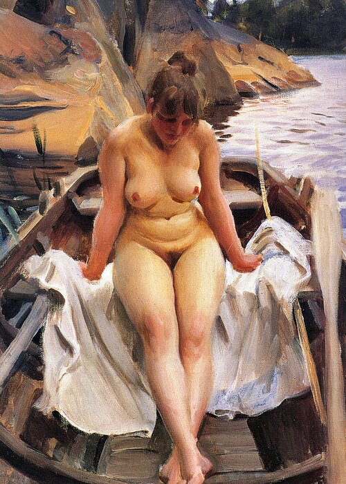 In Werner's Rowing Boat Greeting Card featuring the digital art In Werners Rowing Boat by Anders Zorn