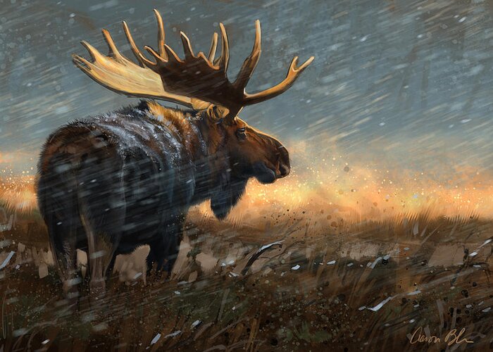 Moose Greeting Card featuring the digital art Incoming Storm by Aaron Blaise