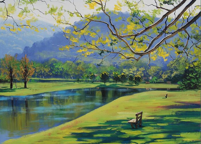 River Greeting Card featuring the painting Inder the shade by Graham Gercken
