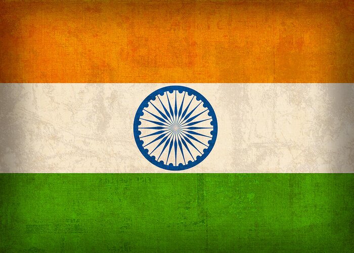 India Flag New Delhi Bombay Calcutta Asia Hindu Ganges Greeting Card featuring the mixed media India Flag Vintage Distressed Finish by Design Turnpike