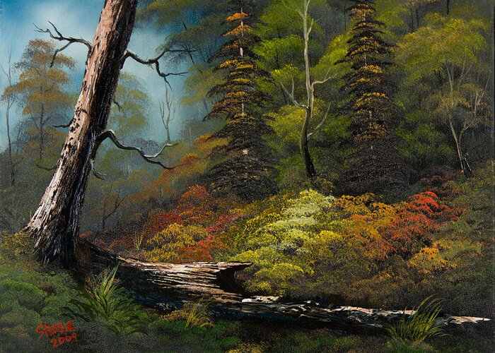 Landscape Greeting Card featuring the painting Secluded Forest by Chris Steele