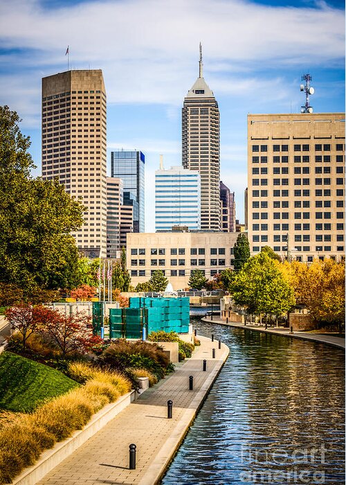 America Greeting Card featuring the photograph Indianapolis Skyline Picture of Canal Walk in Autumn by Paul Velgos
