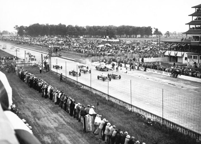 1920's Greeting Card featuring the photograph Indy 500 Auto Race by Underwood Archives