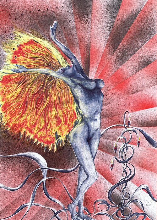 Figurative Drawings Greeting Card featuring the mixed media Inferno by Kenneth Clarke