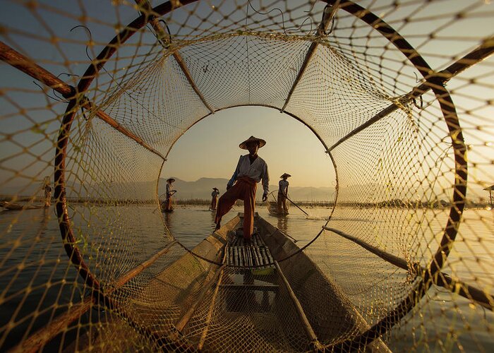 Documentary Greeting Card featuring the photograph Inle Fisherman by Gunarto Song