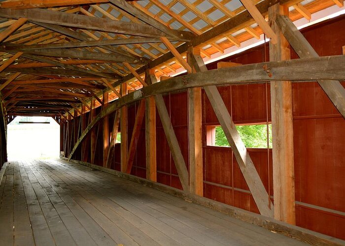 Amish Greeting Card featuring the photograph Inside a Covered Bridge by Tana Reiff