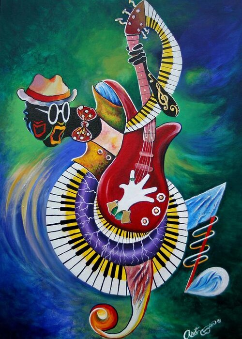 Guitar Greeting Card featuring the painting Inside My Music V by Arthur Covington
