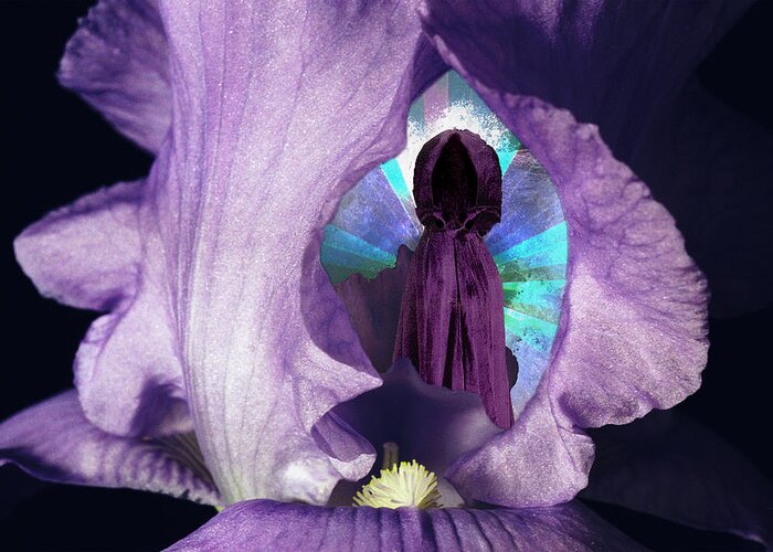 Iris Greeting Card featuring the digital art Inside the Iris by Lisa Yount