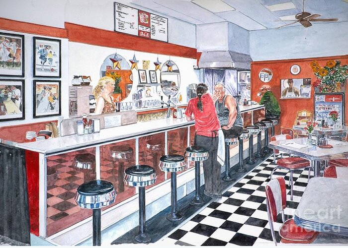 Interior Greeting Card featuring the painting Interior Soda Fountain by Anthony Butera