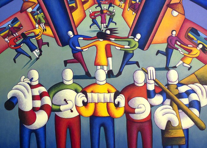Interior Greeting Card featuring the painting Interior Trad.session With Dancers by Alan Kenny
