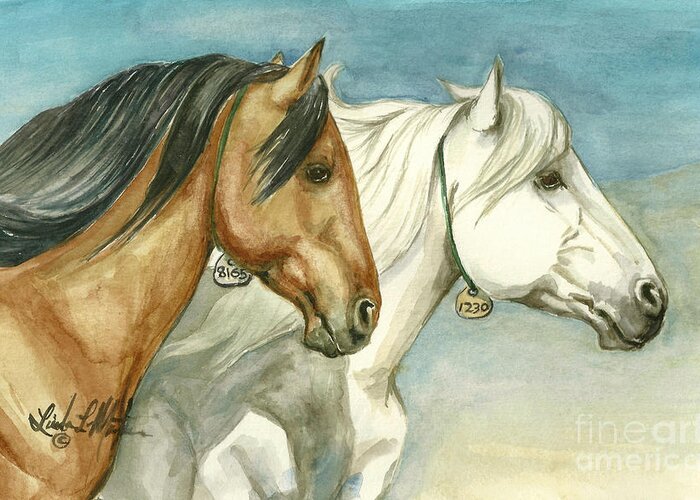 Wild Horses Greeting Card featuring the painting Into The Light by Linda L Martin