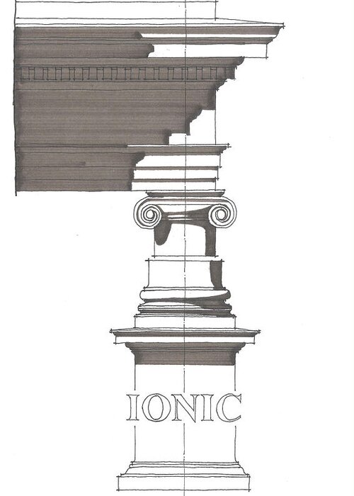 Architecture Greeting Card featuring the drawing Ionic Order by Calvin Durham