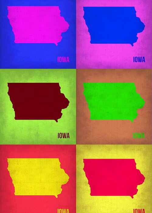Iowa Map Greeting Card featuring the painting Iowa Pop Art Map 2 by Naxart Studio