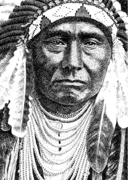 Native Greeting Card featuring the drawing iPhone-Case-Chief-Joseph by Gordon Punt