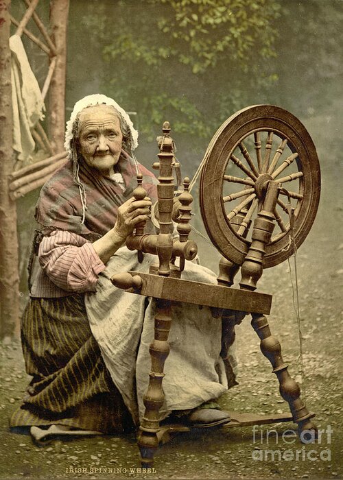Irish Woman And Spinning Wheel 1890 Greeting Card featuring the photograph Irish Woman and Spinning Wheel by Padre Art
