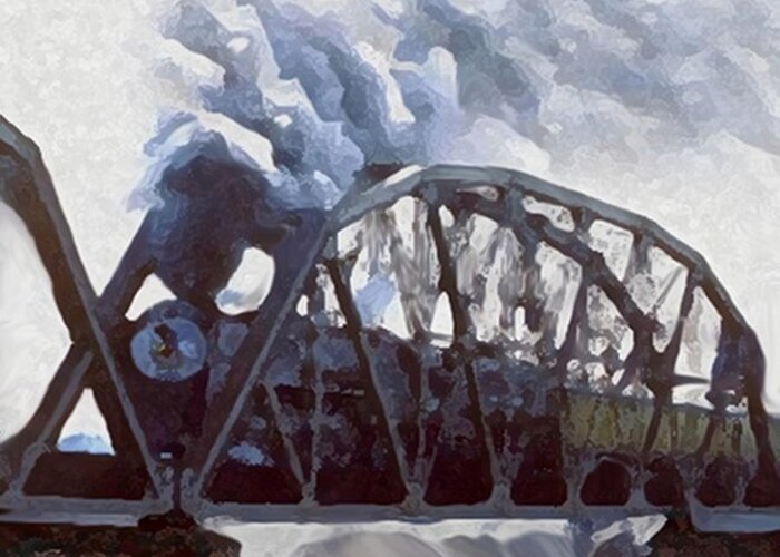 Steam Train History Greeting Card featuring the painting Iron Horses And Iron Bridges by Dennis Buckman