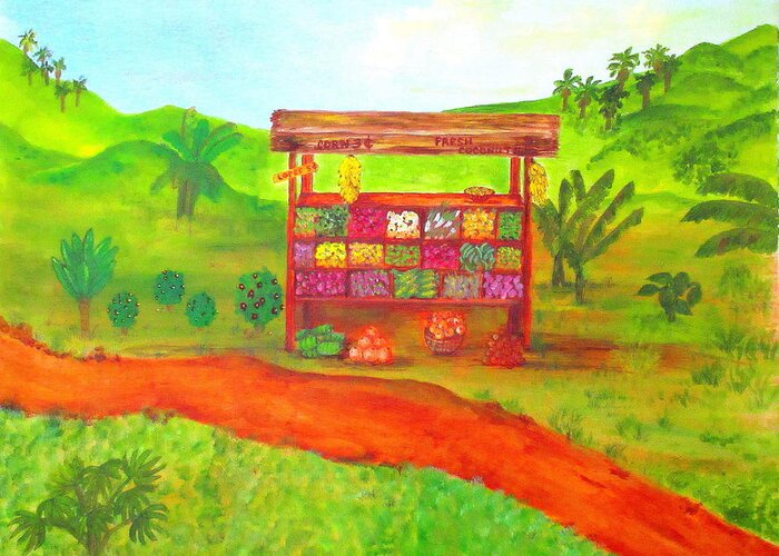 Painting Greeting Card featuring the painting Island Fruit Stand by Ashley Goforth