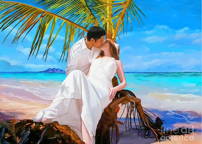 Honeymoon Greeting Card featuring the painting Island Honeymoon by Tim Gilliland