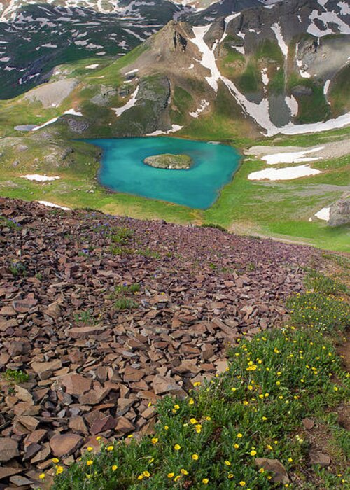 Vertical Greeting Card featuring the photograph Island Lake Vertical Panorama by Aaron Spong