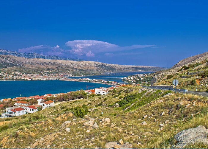 Croatia Greeting Card featuring the photograph Island of Pag aerial bay view by Brch Photography