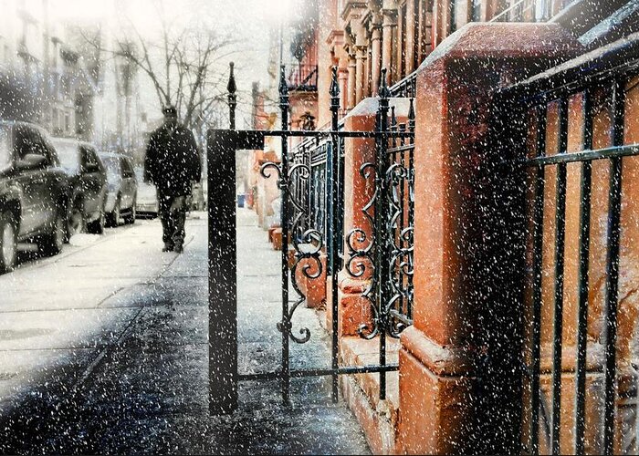 Urban Landscape Greeting Card featuring the photograph It Snows in Harlem by Diana Angstadt
