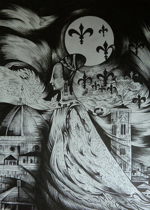 Fantasy Greeting Card featuring the drawing Italian Fantasies. Florence by Anna Duyunova