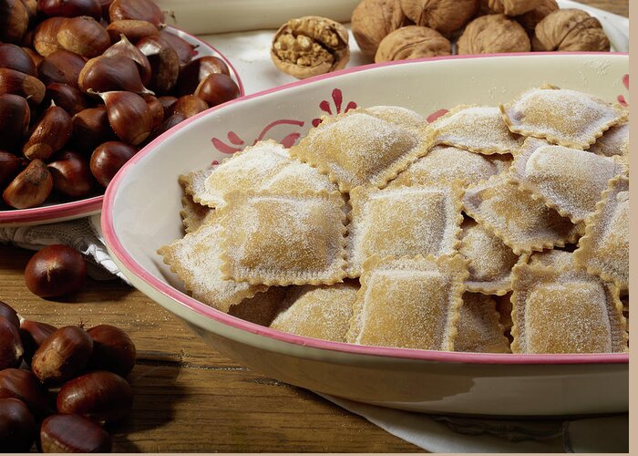 Italian Food Greeting Card featuring the photograph Italian Ravioli Pasta With Chestnuts by Buena Vista Images