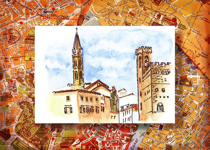 Italy Greeting Card featuring the painting Italy Sketches Florence Towers by Irina Sztukowski