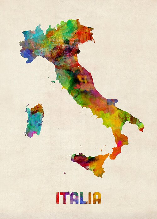 Italy Map Greeting Card featuring the digital art Italy Watercolor Map Italia by Michael Tompsett