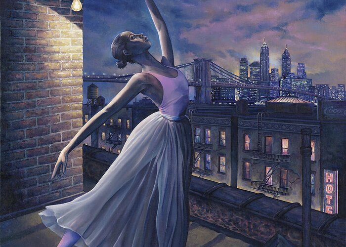 Ballerina Greeting Card featuring the painting It's Never Too Late by Dennis Goff