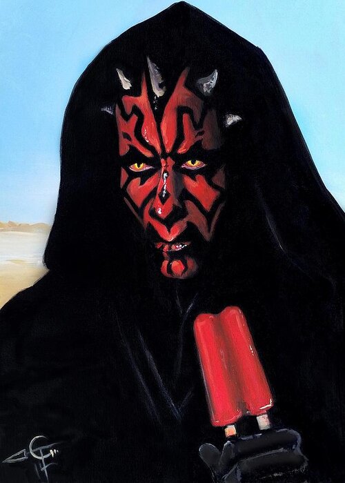 Darth Maul Greeting Card featuring the painting It's Very Hot on Tatoonie by Tom Carlton