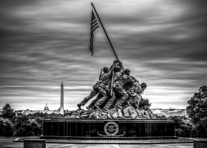 Iwo Jima Monument Greeting Card featuring the photograph Iwo Jima Monument Black and White by David Morefield