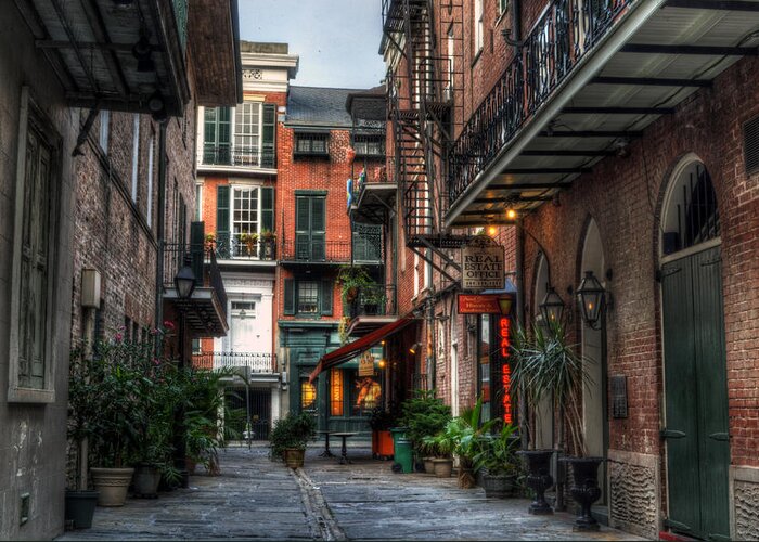 622 Cabildo Alley Greeting Card featuring the photograph Jackson Square Alley by Greg and Chrystal Mimbs