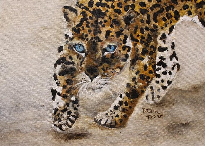 Jaguar Greeting Card featuring the painting Big Cat Stalk by Barbie Batson