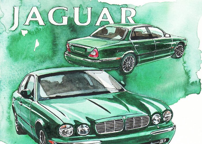 Jaguar Xj Greeting Card featuring the painting Jaguar XJ by Yoshiharu Miyakawa