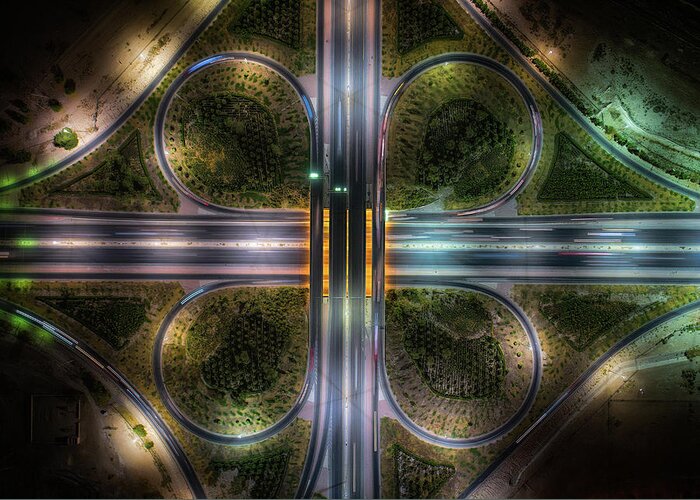 Aerial Greeting Card featuring the photograph Jahra Road by Faisal Alnomas