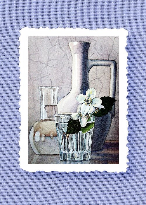 Jasmine Greeting Card featuring the painting Jasmine Flowers Bouquet On Blue Canvas by Irina Sztukowski