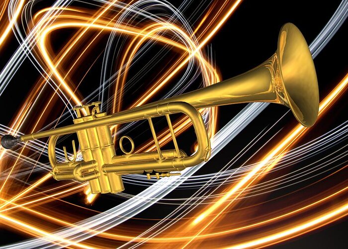 Art Greeting Card featuring the digital art Jazz Art Trumpet by Louis Ferreira
