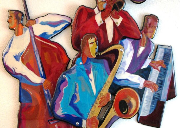 Jazz Greeting Card featuring the mixed media Jazz Quartet IV by Bill Manson