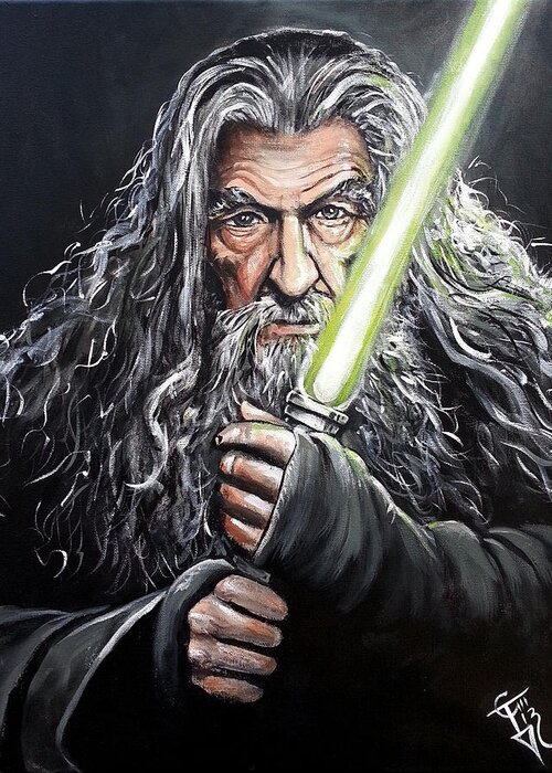 Lord Of The Rings Greeting Card featuring the painting Jedi Master Gandalf by Tom Carlton