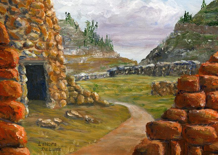 Rocks Greeting Card featuring the painting Jemez Inspired Pathway Landscape by Lenora De Lude
