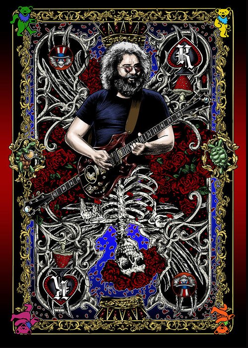 Jerry Garcia Greeting Card featuring the drawing Jerry Card by Gary Kroman