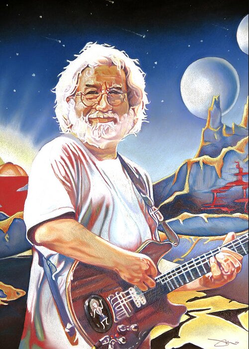 Jerry Garcia Greeting Card featuring the drawing Jerry garcia Live at the Mars Hotel by Joshua Morton