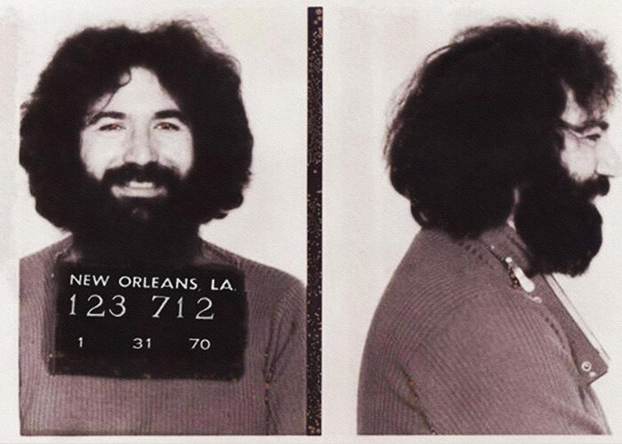 Jerry Greeting Card featuring the photograph Jerry Garcia Mugshot by Digital Reproductions